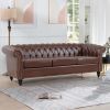 84.65" Rolled Arm Chesterfield 3 Seater Sofa. - Dark Brown