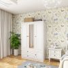 Armoire Wardrobe Closet Wooden with 3 Doors, Hanging Rods, 2 Drawers, Storage Cabinet, White 47.24" W x 20.59" D x 70.87 "H