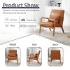 COOLMORE Modern Accent Chair, Solid Wood Padding Lounge Armchairs With One pillow for Living Room, Bedroom, Guest Room (Light Brown PU) - as Pic