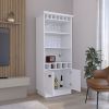 70"H Bar Cabinet with Wine Rack, Upper Glass Cabinet, three Open Storage Shelves and One Cabinet,White - as Pic