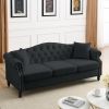 79" Chesterfield Sofa Black Velvet for Living Room, 3 Seater Sofa Tufted Couch with Rolled Arms and Nailhead