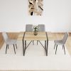 55" MDF Wood Colour Dining Table and Modern Dining Chair Set of 4, Mid Century Wooden Kitchen Table Set, Metal Base & Legs- Grey linen+wood color