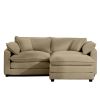 Corduroy Two-Seater Sofa with 1 Footrest, L-Shaped 2-Seater Sofa with Ottoman for Small Living Spaces, Tan Corduroy Sofa