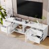 70.9" Modern TV Stand for TVs up to 75 Inches,Entertainment Center with Glass Door,4 Drawers and 2 Cabinets- White