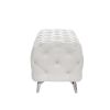 Button-Tufted Ottoman Bench, Upholstered Velvet Footrest Stool Accent Bench for Entryway Living Room Bedroom. - White