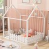 (Slats are not included) Full Size Wood Bed House Bed Frame with Fence,for Kids,Teens,Girls,Boys (White )(OLD SKU:WF281294AAK) - as pic