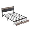 FULL Size Metal Platform Bed Frame with upholstery storage function Headboard and USB LINER and Footboard with drawers