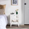 FCH 45*30*60cm MDF Spray Paint, Smoked Mirror, Two-Drawn Carving, Bedside Table, White - as picture