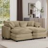 Corduroy Two-Seater Sofa with 2 Footrest, 2-Seater Sofa with Ottoman for Small Living Spaces, Tan Corduroy Sofa - as Pic