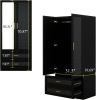 Modern Wooden Armoire Wardrobe Closet with 2 Doors, Hanging Rods, 2 Drawers, Mirror, Shelving, Black 31.5" W x 19.69" D x 70.87"