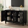 Modern Mirrored TV Stand for TV up to 55 Inches,Entertainment Center Solid Wood Legs,Metal Handle and 3 Adjustable Shelves For Living room - Black