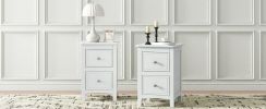 Modern White Nightstand Set of 2,Bed Side Table with 2 Drawers, End Side Table Double for Bedroom Living Room - as Pic