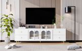 70.9" Modern TV Stand for TVs up to 75 Inches,Entertainment Center with Glass Door,4 Drawers and 2 Cabinets- White