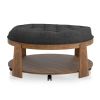 Wire-brushed Finish Natural Tone/Dark Gray 1pc Ottoman Transitional Style Deep Button Linen Like Tufted Seat Open Bottom Shelf Living Room - as Pic