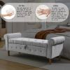 62" Bedroom Tufted Button Storage Bench, Modern Fabric Upholstered Ottoman (Grey)