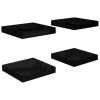 Floating Wall Shelves 4 pcs High Gloss Black 9.1"x9.3"x1.5" MDF - Black
