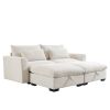 Corduroy Two-Seater Sofa with 2 Storage Footrest, 2 Seater Sectional deep seat sofa,Comfy Couches for Living Room ,Beige Sofa - as Pic