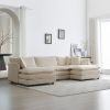 U-Shaped Sectional Sofa w/Reversible Footrest, 5-Seater Convertible Corner Couch with 2 Ottomans, Beige Chenille