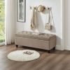Upholstered tufted button storage bench ,Linen fabric entry bench with spindle wooden legs, Bed bench- Linen - as Pic