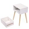 Set of 2 Wood Nightstand with Storage Drawer and Solid Wood Leg, Modern End Table for Living Room Bedroom Home Furniture, White + Brown - as Pic