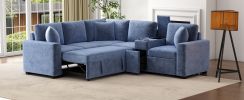 120.5" L-shaped Convertible Sofa Bed Modular Sectional Sofa Reversible Sleeper with Pull-Out Bed, and Cup Holders, Blue - as Pic