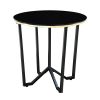 Round Coffee Table and End Tables 3pc Set Black Tempered Glass Top Metal Frame Modern Living Room Furniture - as Pic