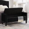 Upholstered Tufted Button Storage Bench with nails trim,Entryway Living Room Soft Padded Seat with Armrest,Bed Bench-Black - as Pic