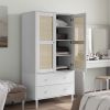 Wardrobe SENJA Rattan Look White 35.4"x21.7"x68.9" Solid Wood Pine - White
