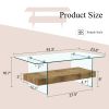 43.3 Inch Modern Two-Tier Coffee Table - An Elegant Combination of Clear Glass and Light Wood Texture Sticker
