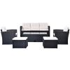 6-piece All-Weather Wicker PE rattan Patio Outdoor Dining Conversation Sectional Set with coffee tab - Beige