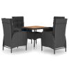 5 Piece Patio Dining Set Poly Rattan and Acacia Wood Black - Black