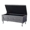 End Of Bed Large Upholstered Storage Benches Footrest With Crystal Buttons (Grey)