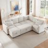 Modular Sectional Sleeper Sofa with Pull Out Bed, U Shaped Sectional Couch with Storage Ottomand, Beige