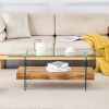 43.3 Inch Modern Two-Tier Coffee Table - An Elegant Combination of Clear Glass and Light Wood Texture Sticker