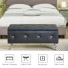 Upholstered Storage Ottoman Bench Faux Leather Rectangular Storage Benches Footrest With Crystal Buttons (Black)