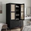 Wardrobe SENJA Rattan Look Black 35.4"x21.7"x68.9" Solid Wood Pine - Black