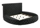 Luxurious 1pc Glam Queen Tufted Headboard Upholstered Storage Round Bed Black Footboard Storage Wooden Bedroom Furniture - as Pic