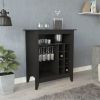 Essential Bar Cabinet; One Open Shelf; Six Built-in Wine Rack; One Drawer -Black - as Pic