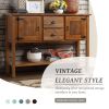 48'' Solid Wood Sideboard Console Table with 2 Drawers and Cabinets and Bottom Shelf, Retro Style Storage Dining Buffet Server Cabinet(Brown)