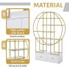 70.8 Inch Round Office Bookcase Bookshelf, Display Shelf, Two Drawers, Gold Frame - as Pic