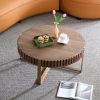 Modern Handcraft Drum Coffee Table 31.5 inch Round Coffee Table for Living Room,Small Coffee Table with Sturdy Pedestal - Walnut - MDF+Metal