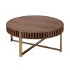 Modern Handcraft Drum Coffee Table 31.5 inch Round Coffee Table for Living Room,Small Coffee Table with Sturdy Pedestal - Walnut - MDF+Metal