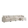 Modern Upholstered L Shape Modular Sectional Sofa, 4 Seater Sofa with with 1 Ottoman, Light Beige Corduroy Fabirc