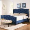 Marcella Upholstered Shelter Headboard Bed Set, King, Dark Sapphire Blue Woven - as Pic