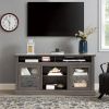 Retro TV Stand for 65'' TV, TV Console Cabinet with Storage, Dark Walnut 60"W*15.75"D*29"H - Black + Dark Walnut - No