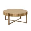 Modern Handcraft Drum Coffee Table 31.5 inch Round Coffee Table for Living Room,Small Coffee Table with Sturdy Pedestal - Natural Ash - MDF+Metal