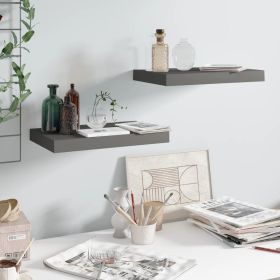 Floating Wall Shelves 2 pcs High Gloss Gray 15.7"x9.1"x1.5" MDF - Grey