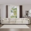 Modern Upholstered 4 Seater Fabric Sofa with Comfortable Back Cushions, Seat Cushions and Pillows, Light Beige Corduroy Sofa , - as Pic