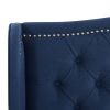 Marcella Upholstered Shelter Headboard Bed Set, King, Dark Sapphire Blue Woven - as Pic
