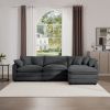 Corduroy 3-seater sofa with 1 footrest, L-shaped double sofa with ottoman for small living rooms, Grey corduroy sofa - as Pic